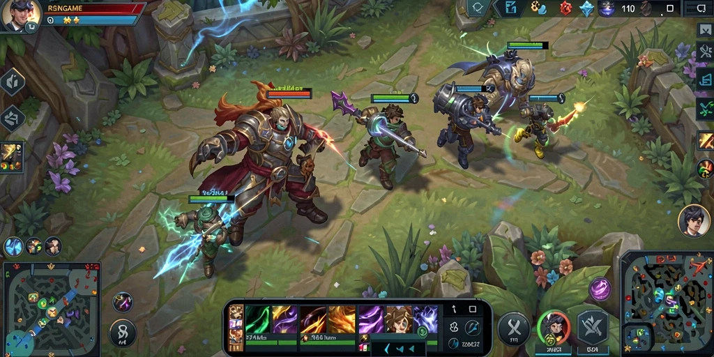 Tampilan permainan RSNGAME yang menegangkan dalam pertempuran MOBA.