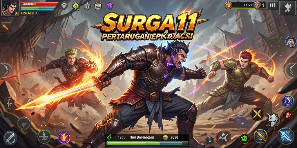 Tampilan utama gameplay SURGA11 dengan aksi seru dan karakter dinamis.