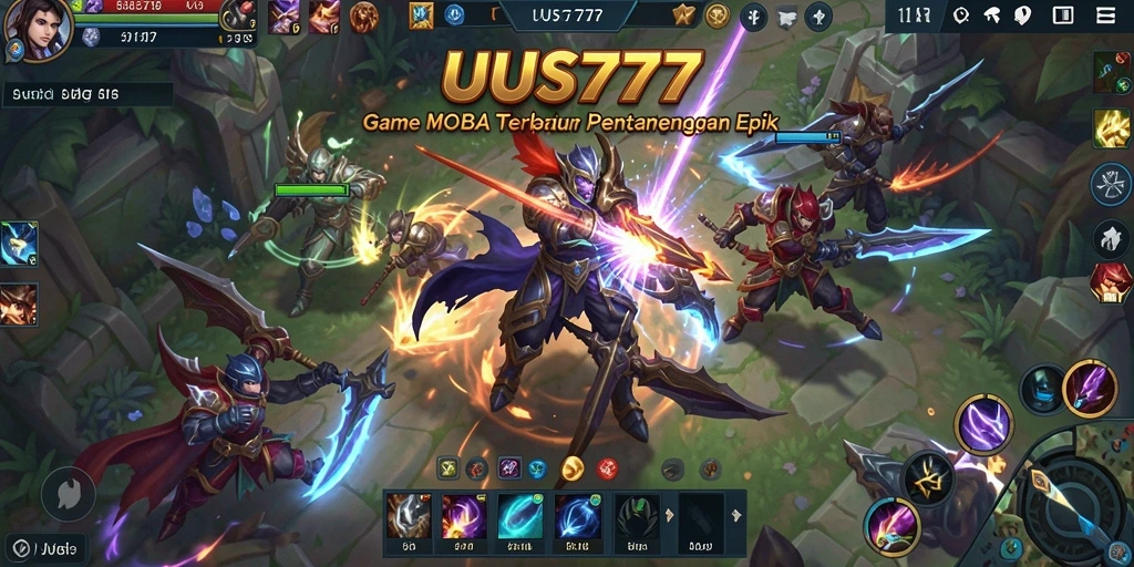 Screenshot gameplay UUS777 menampilkan pertarungan hero yang mendebarkan.